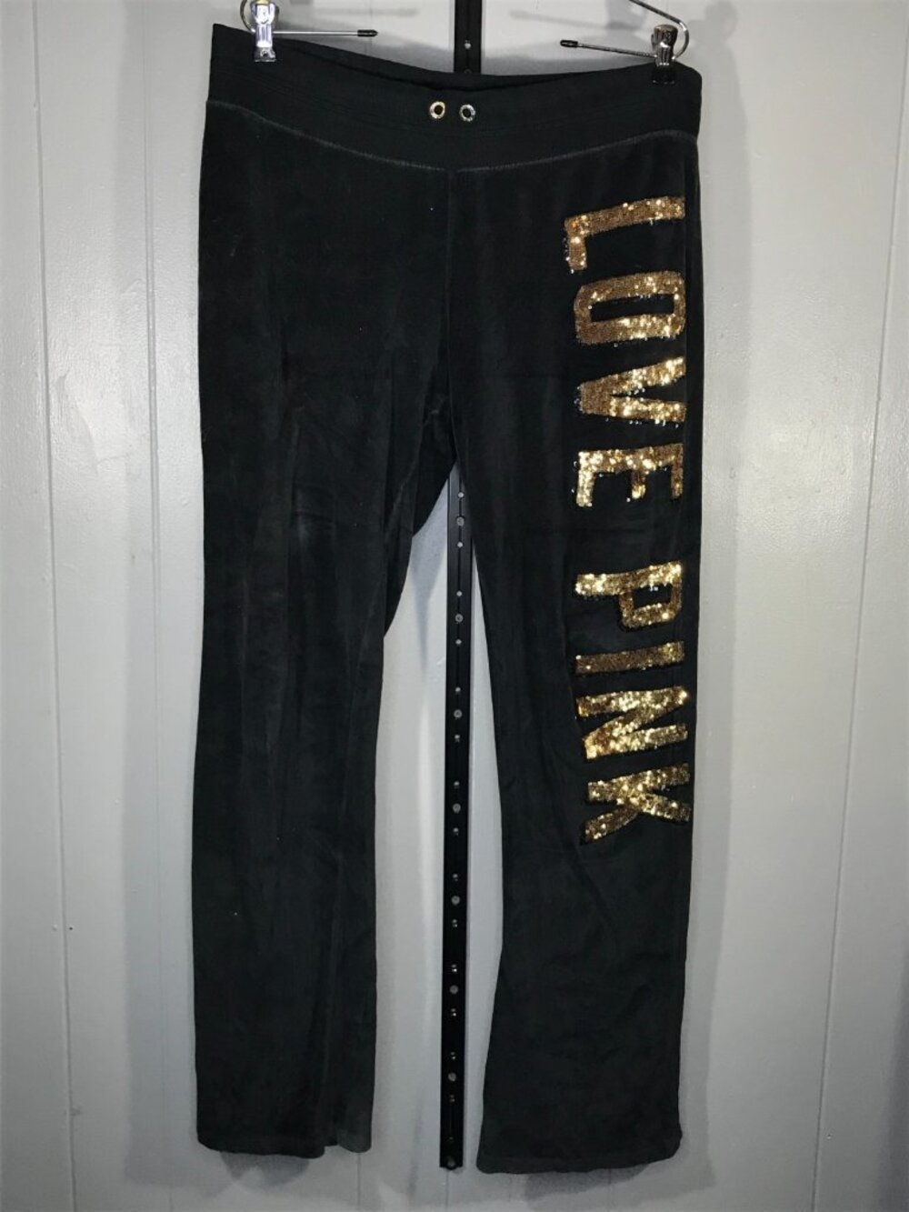 Victoria’s Secret Pink Y2K Vintage Black Velour Logo Flare Yoga Pants LG